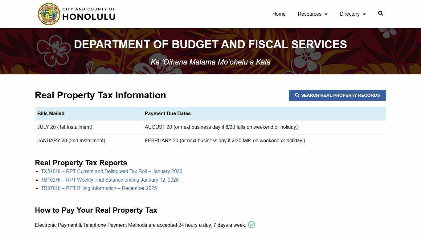 Treasury Division | Department of Budget and Fiscal Services