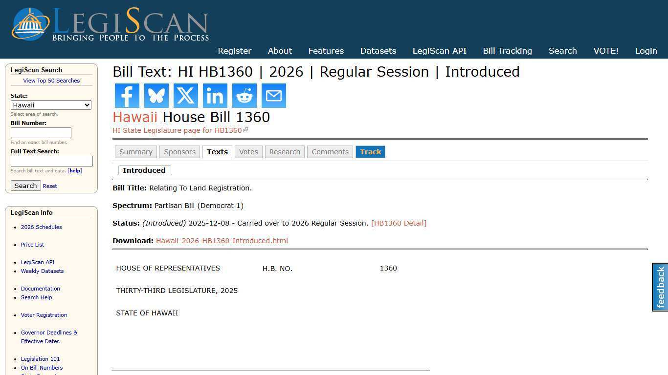 Bill Text: HI HB1360 | 2026 | Regular Session | Introduced | LegiScan